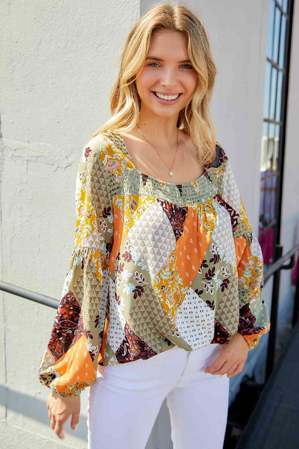 Patchwork Balloon Sleeve Blouse  Krazy Heart Designs Boutique   