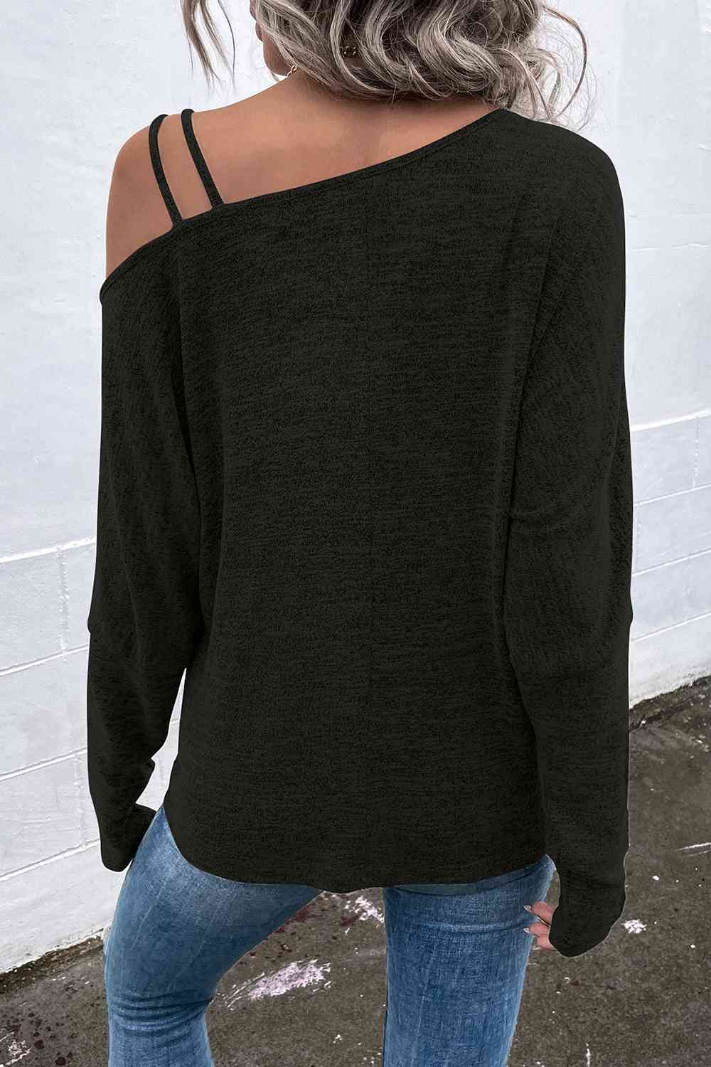 Asymmetrical Neck Long Sleeve Top Shirts & Tops Krazy Heart Designs Boutique   