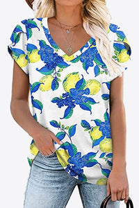 Printed Petal Sleeve V-Neck Blouse (12 Color Styles)  Krazy Heart Designs Boutique Azure S 
