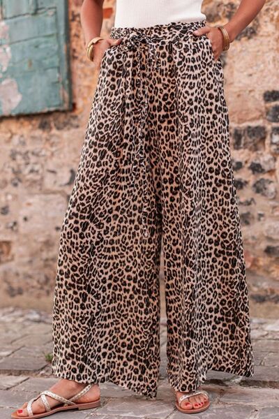 Leopard Drawstring Wide Leg Pants pants Krazy Heart Designs Boutique Leopard S 
