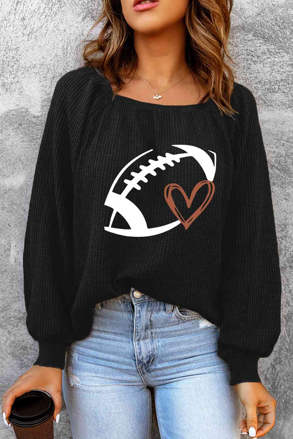 Football Graphic Ribbed Top  Krazy Heart Designs Boutique Black S 