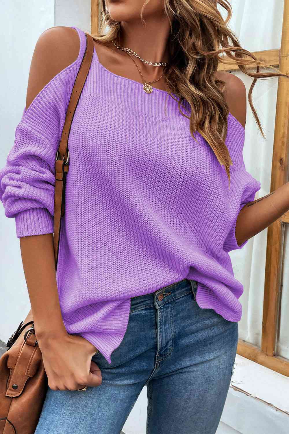 Ribbed Cold Shoulder Long Sleeve Knit Top (4 Colors) Shirts & Tops Krazy Heart Designs Boutique   