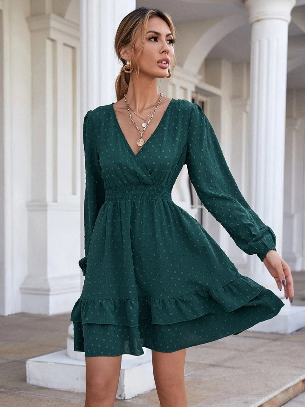 Surplice Neck Long Sleeve Dress (2 Colors)  Krazy Heart Designs Boutique Green S 