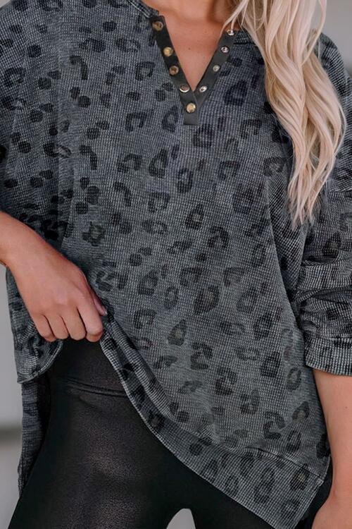 Leopard Half Snap Slit Sweatshirt Shirts & Tops Krazy Heart Designs Boutique   