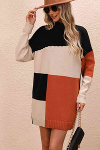 Color Block Mock Neck Dropped Shoulder Sweater Dress (4 Colors)  Krazy Heart Designs Boutique   