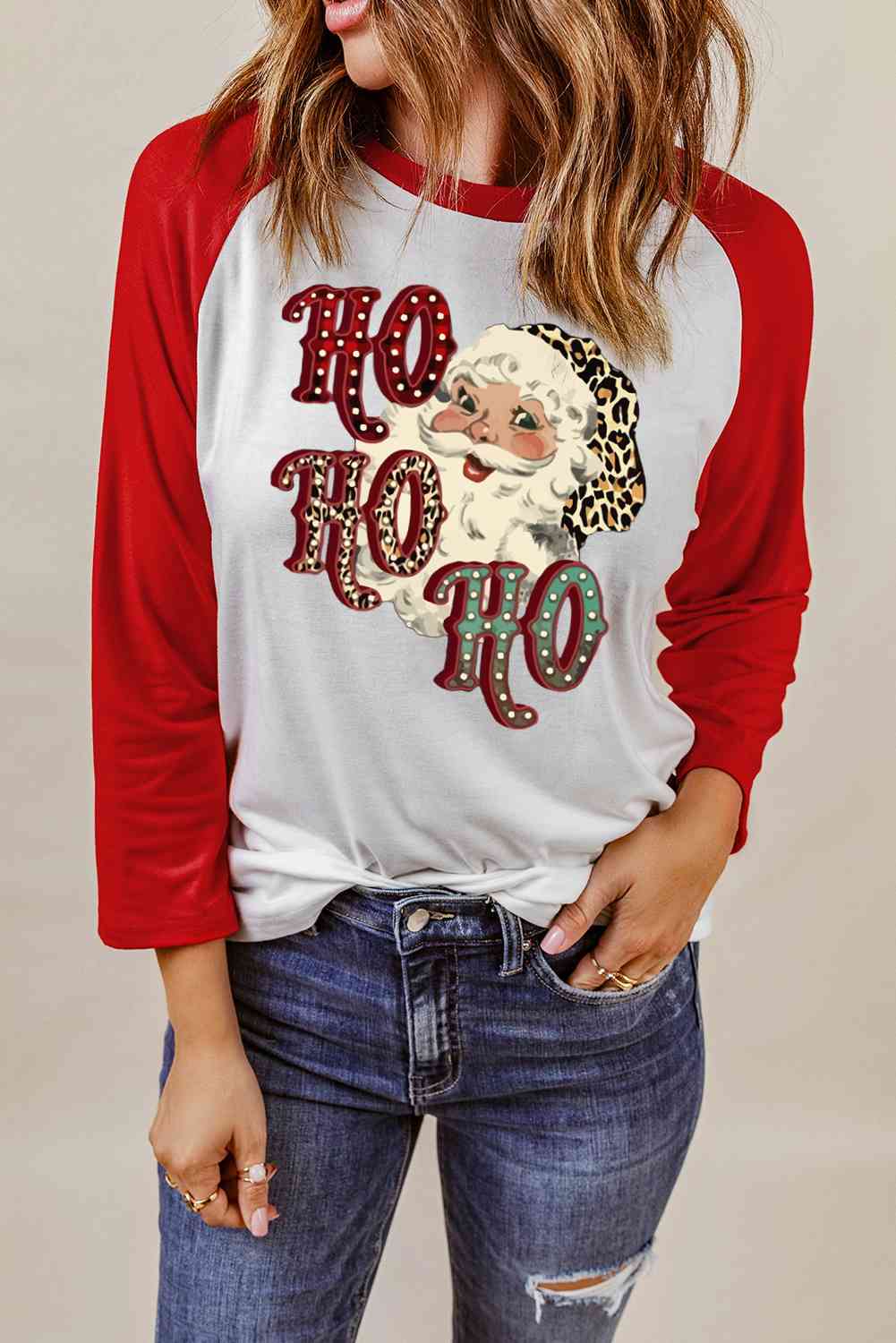 HO HO HO Santa Raglan Sleeve T-Shirt Shirts & Tops Krazy Heart Designs Boutique   