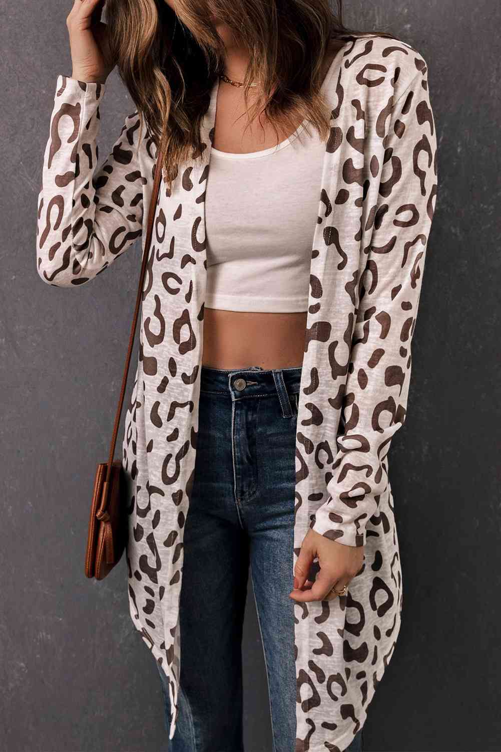 Leopard Print Long-Sleeve Open Front Cardigan coats Krazy Heart Designs Boutique   