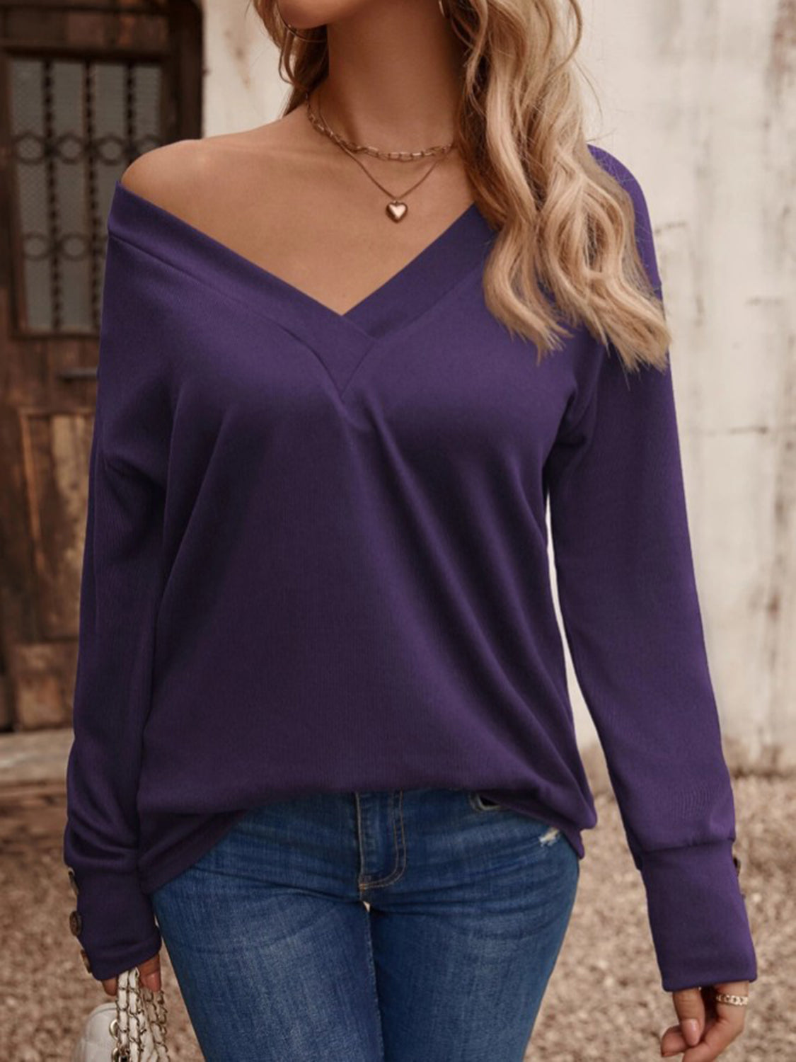 V-Neck Long Button Sleeve Top (8 Colors)  Krazy Heart Designs Boutique   