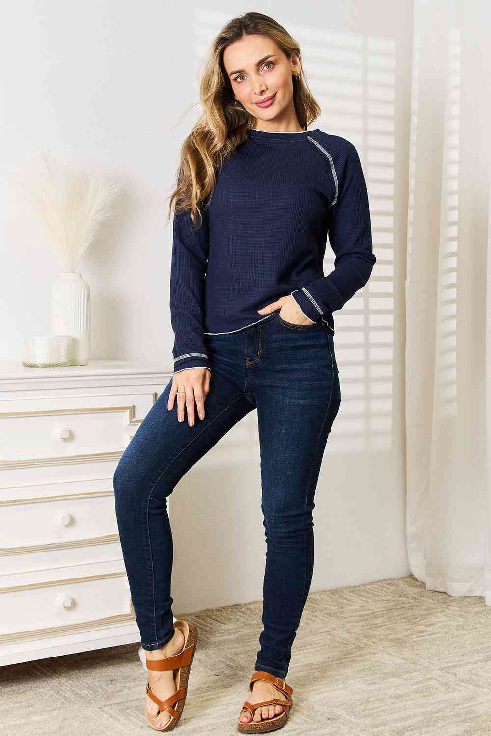 Basic Bae Long Raglan Sleeve Round Neck Top  Krazy Heart Designs Boutique   