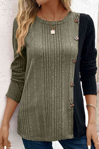 Contrast Color Long Sleeve Knit Top (6 Colors) Shirts & Tops Krazy Heart Designs Boutique Sage S 
