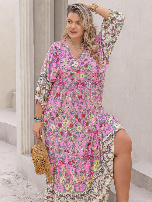 Plus Size Floral V-Neck Balloon Sleeve Midi Dress (5 Colors)  Krazy Heart Designs Boutique   