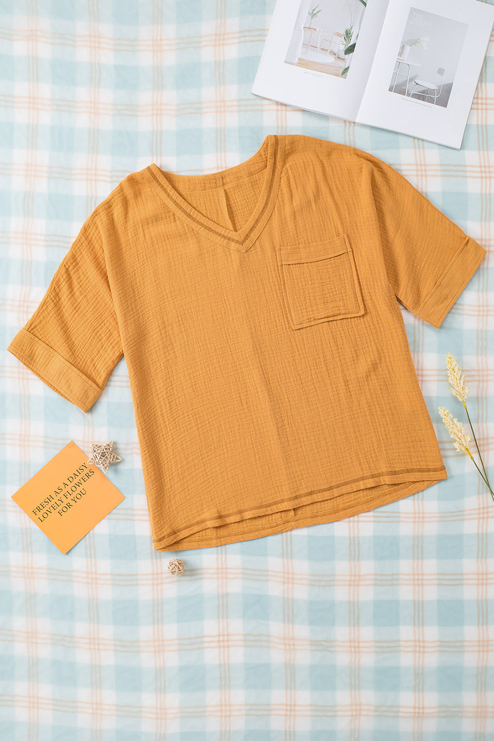 Textured V-Neck Half Sleeve Blouse (6 Colors)  Krazy Heart Designs Boutique Tangerine S 
