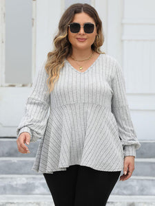 Plus Size Ribbed V-Neck Long Sleeve Blouse (4 Colors) Shirts & Tops Krazy Heart Designs Boutique   
