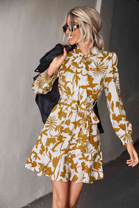 Floral Tie Neck Belted Puff Sleeve Dress (2 Colors)  Krazy Heart Designs Boutique   