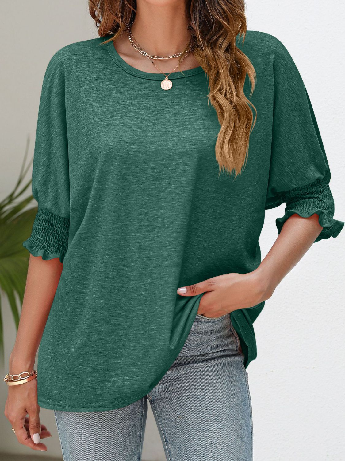 Smocked Flounce Sleeve Round Neck T-Shirt (8 Colors)  Krazy Heart Designs Boutique Green S 