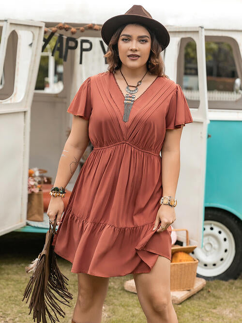 Double Take Plus Size Ruffle Hem V-Neck Short Sleeve Dress (4 Colors)  Krazy Heart Designs Boutique   