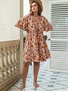Plus Size Floral Crochet Flutter Sleeve Dress Dress Krazy Heart Designs Boutique   