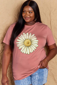 Simply Love Full Size FLOWER Graphic Cotton Tee  Krazy Heart Designs Boutique Dusty Pink S 