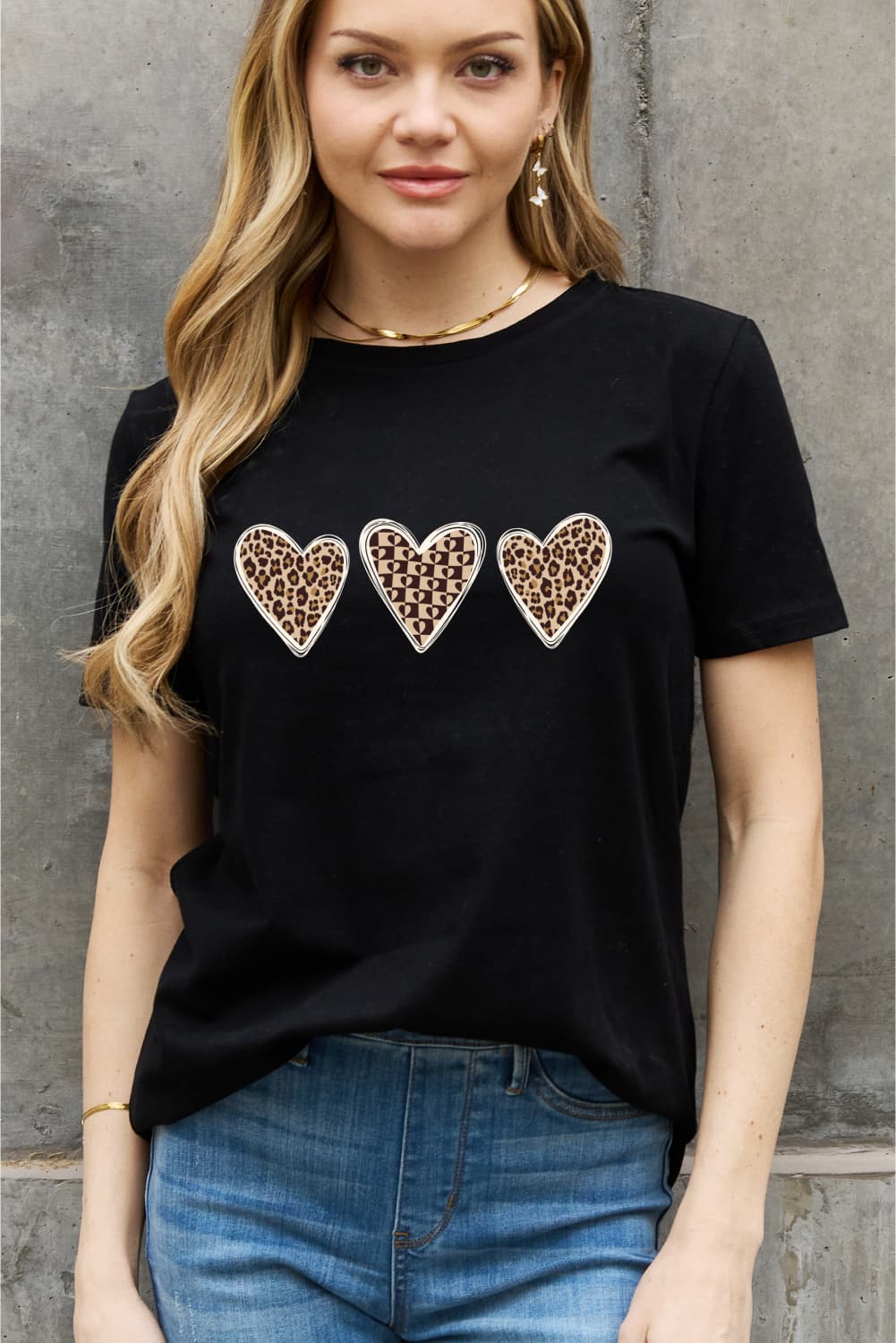 Simply Love Full Size Leopard Print Heart Graphic Cotton Tee (2 Colors)  Krazy Heart Designs Boutique   