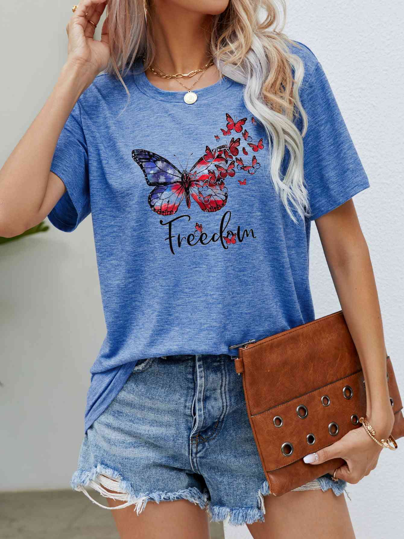 FREEDOM Butterfly Graphic Short Sleeve Tee (5 Colors)  Krazy Heart Designs Boutique Cobalt Blue S 