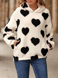 Fuzzy Heart Pocketed Dropped Shoulder Hoodie (3 Colors) Shirts & Tops Krazy Heart Designs Boutique Black S 