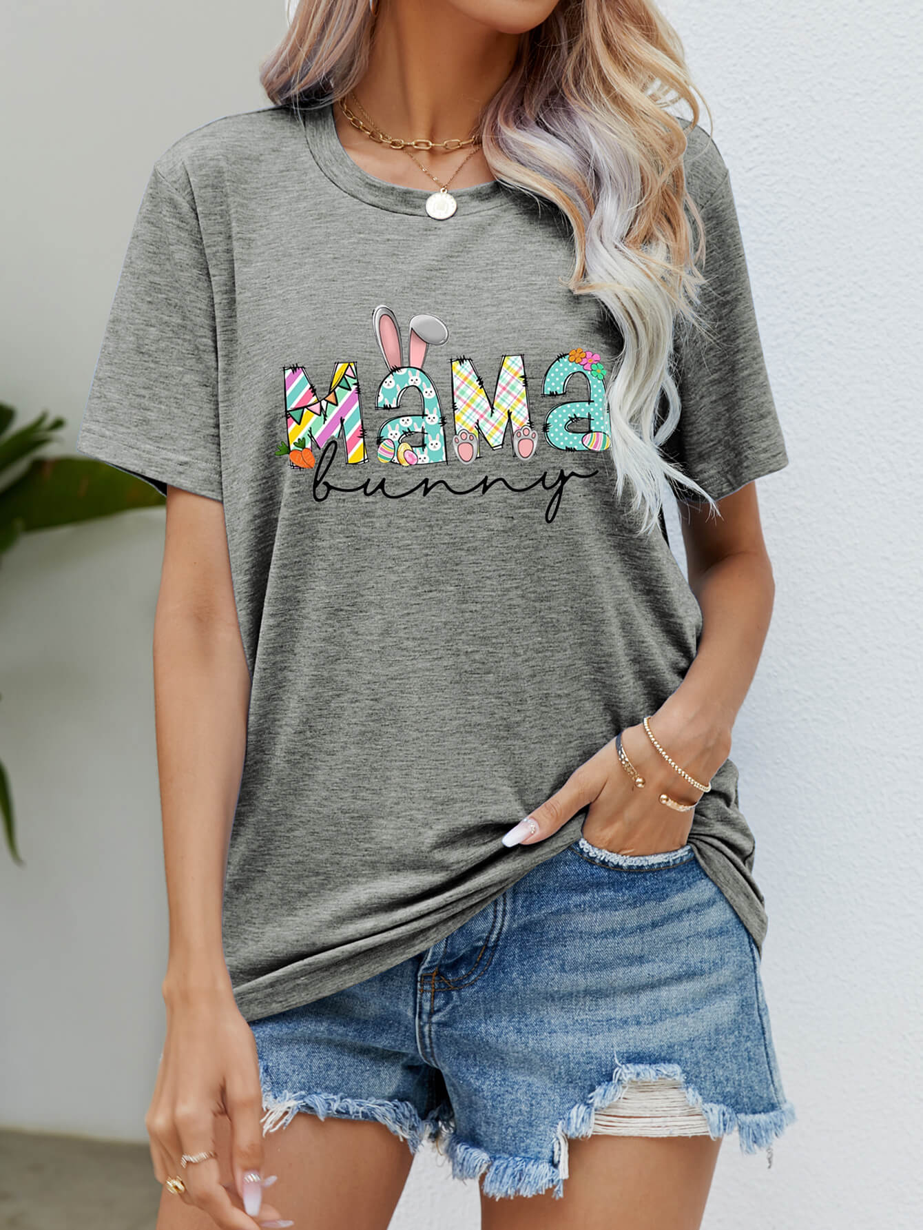MAMA BUNNY Easter Graphic Tee (6 Colors)  Krazy Heart Designs Boutique Heather Gray S 