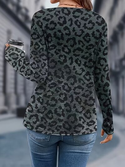 Leopard V-Neck Long Sleeve Top Shirts & Tops Krazy Heart Designs Boutique   