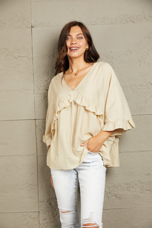 Double Take Ruffled V-Neck Half Sleeve Blouse  Krazy Heart Designs Boutique   