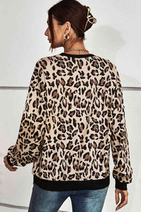 Leopard Print Round Neck Dropped Shoulder Sweatshirt (2 Colors) Shirts & Tops Krazy Heart Designs Boutique   