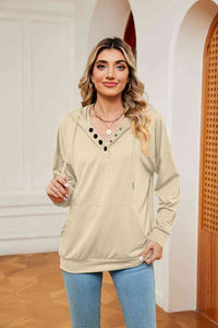 Quarter-Snap Drawstring Pocketed Hoodie (8 Colors) Shirts & Tops Krazy Heart Designs Boutique Cream S 