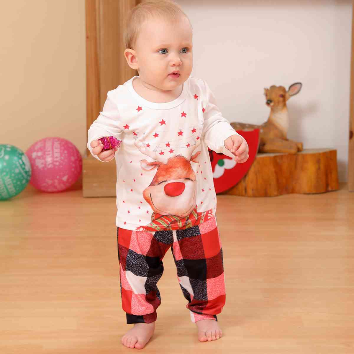 Reindeer Top and Plaid Pajama Set for Baby  Krazy Heart Designs Boutique White 3-6M 