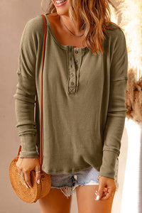 Waffle Knit Henley Long Sleeve Top (8 Colors) Shirts & Tops Krazy Heart Designs Boutique   