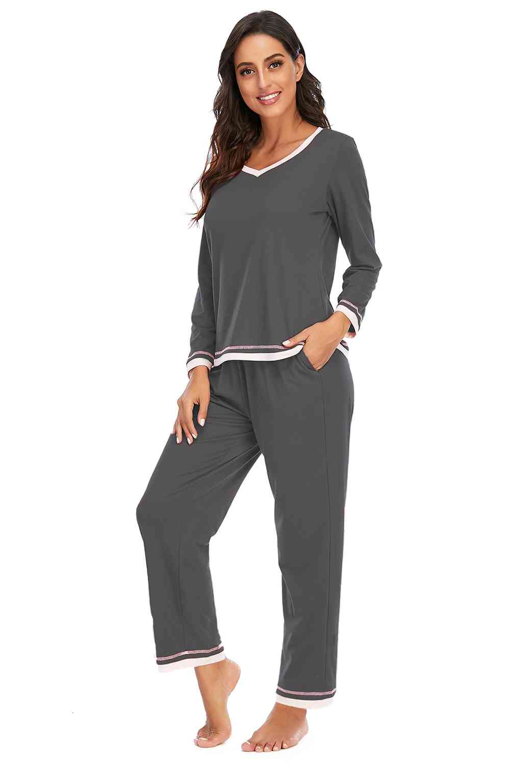 V-Neck Top and Pants Lounge Set (3 Colors) Loungewear Krazy Heart Designs Boutique   