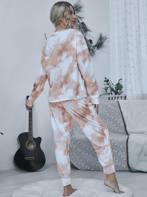 Tie-dye Round Neck Top and Drawstring Pants Set (4 Colors) Outfit Sets Krazy Heart Designs Boutique   