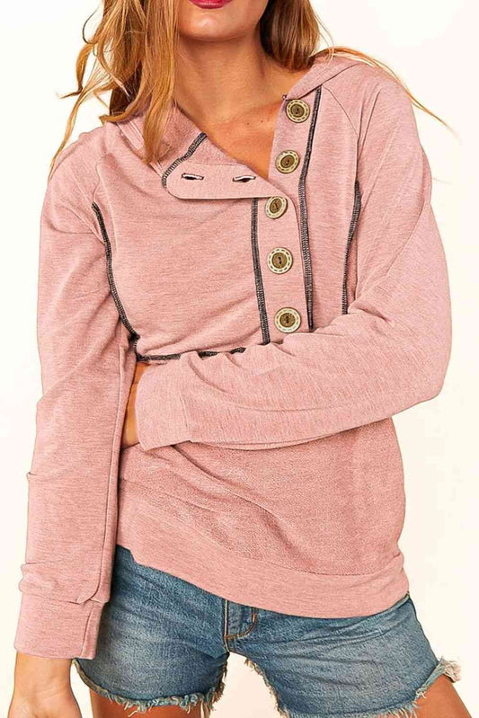 Buttoned Long Sleeve Hoodie Shirts & Tops Krazy Heart Designs Boutique Pale Blush S 