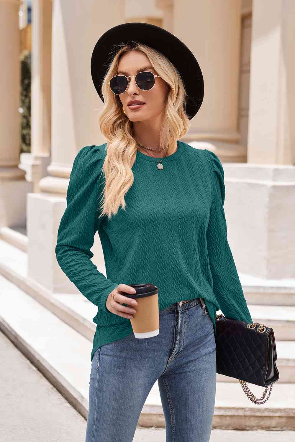 Round Neck Puff Sleeve Blouse (7 Colors) Shirts & Tops Krazy Heart Designs Boutique   