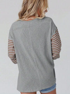 Round Neck Striped Long Sleeve Slit T-Shirt (5 Colors) Shirts & Tops Krazy Heart Designs Boutique   