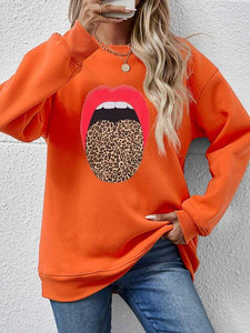 Leopard Lip Graphic Round Neck Sweatshirt (9 Colors) Shirts & Tops Krazy Heart Designs Boutique Pumpkin S 