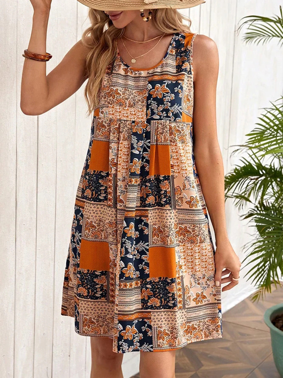 Patchwork Printed Sleeveless Mini Dress (4 Colors)  Krazy Heart Designs Boutique Tangerine S 