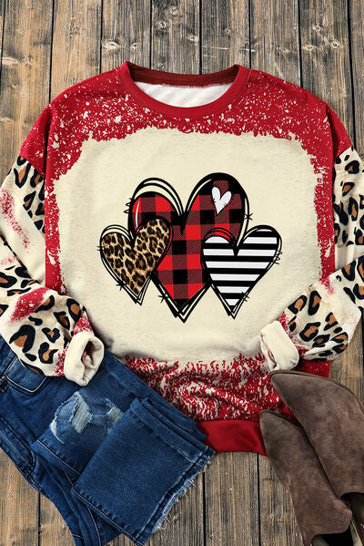 Heart Leopard Print Round Neck Sweatshirt Shirts & Tops Krazy Heart Designs Boutique   