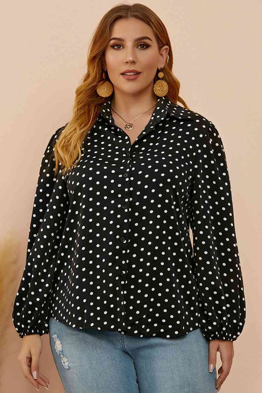 Plus Size Polka Dot Balloon Sleeve Shirt Shirts & Tops Krazy Heart Designs Boutique Black L 