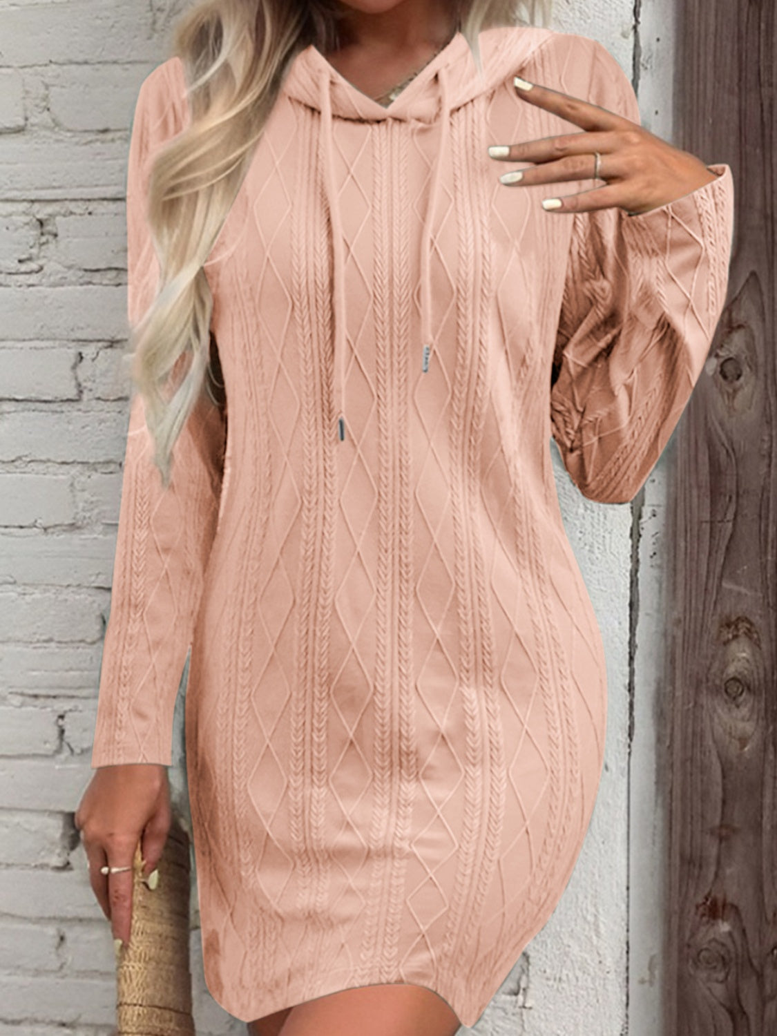 Drawstring Hooded Sweater Dress (5 Colors)  Krazy Heart Designs Boutique Dusty Pink S 