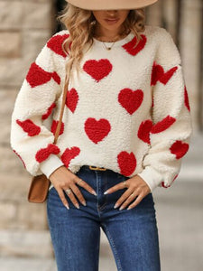 Fuzzy Heart Dropped Shoulder Sweatshirt (3 Colors) Shirts & Tops Krazy Heart Designs Boutique Deep Red S 