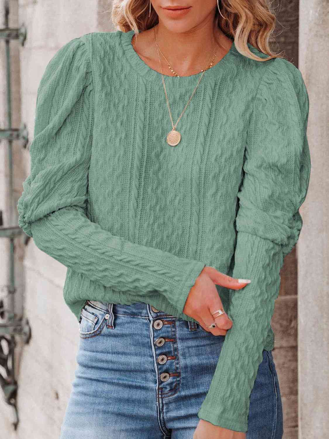 Round Neck Puff Sleeve Knit Top (5 Colors) Shirts & Tops Krazy Heart Designs Boutique   