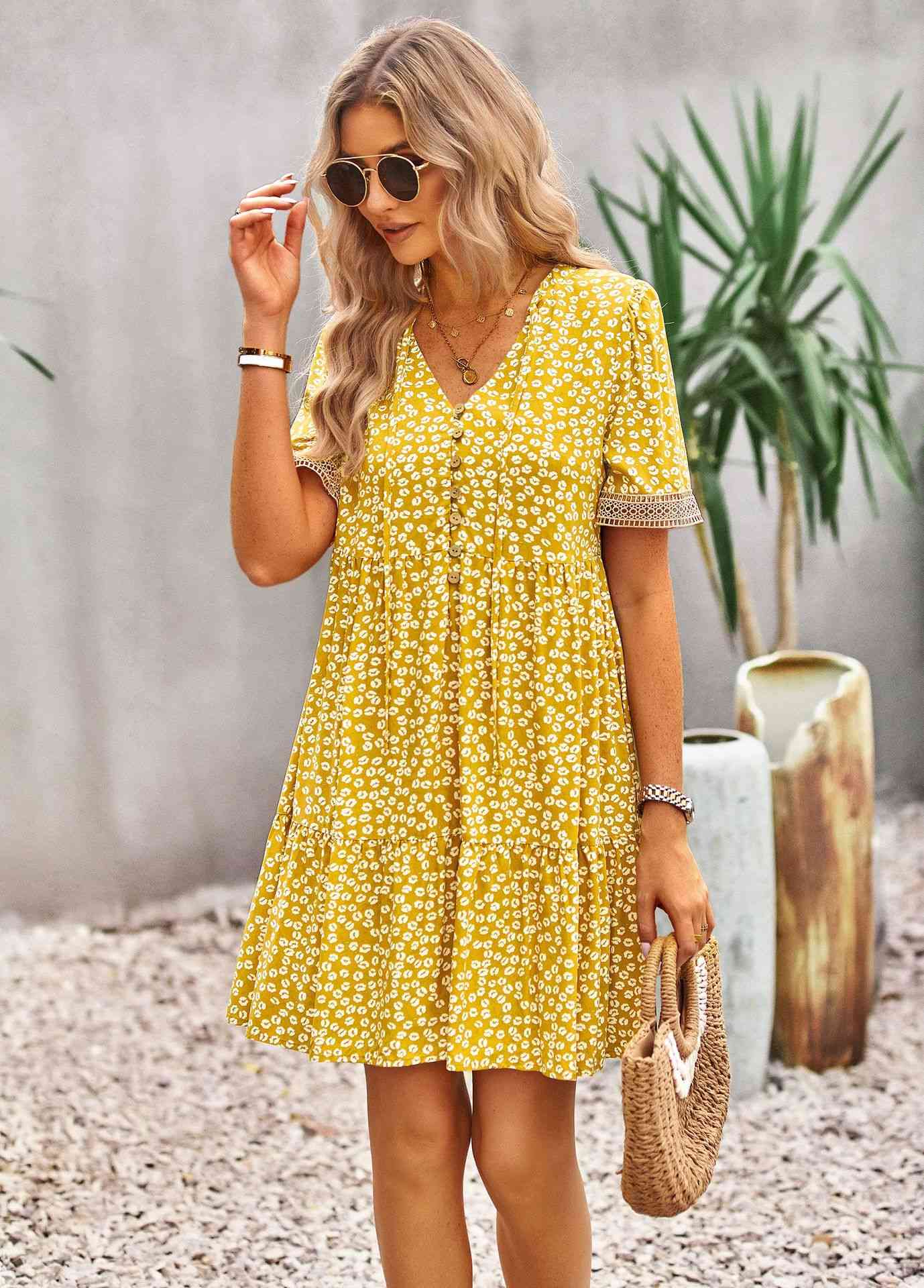 Floral Buttoned Puff Sleeve Dress (2 Colors)  Krazy Heart Designs Boutique   