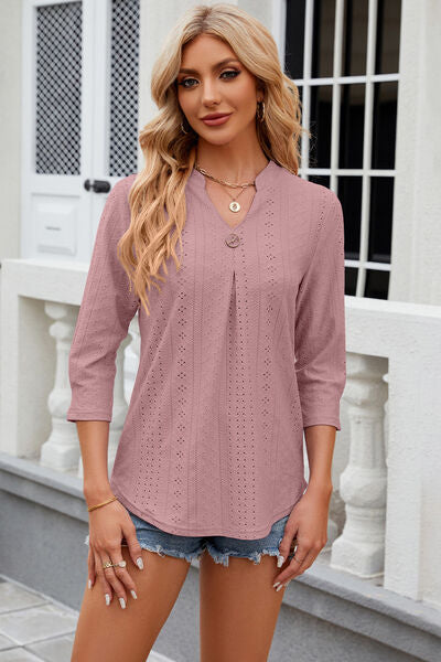 Eyelet Notched Knit Jacquard Top (8 Colors) Shirts & Tops Krazy Heart Designs Boutique Dusty Pink S 