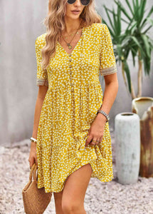 Floral Buttoned Puff Sleeve Dress (2 Colors)  Krazy Heart Designs Boutique Banana Yellow S 