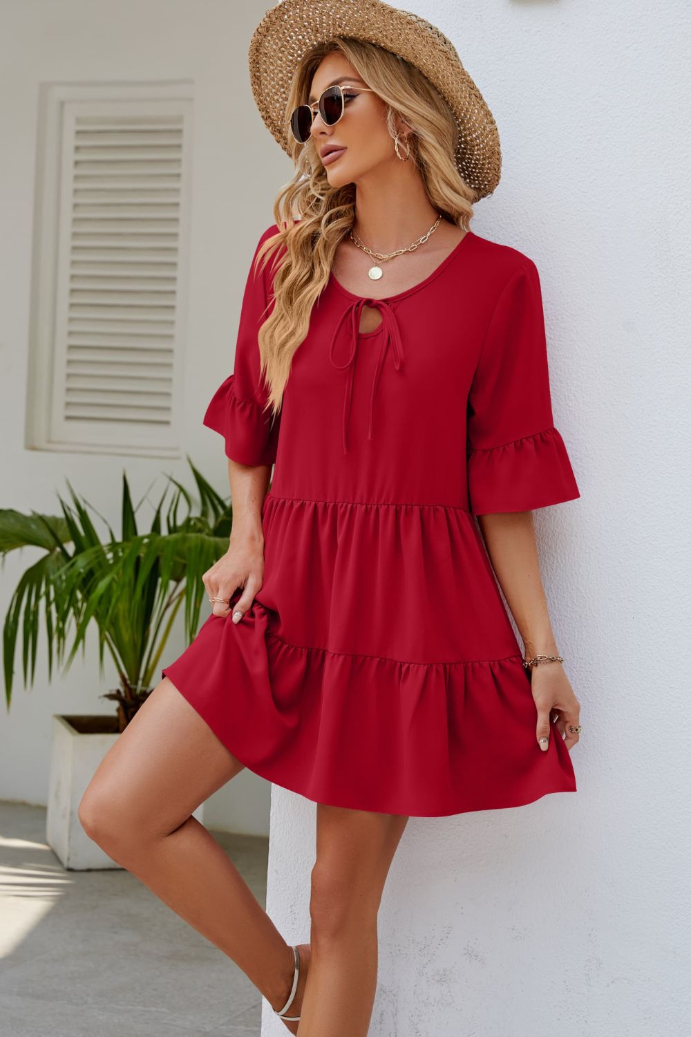 Tied Flounce Sleeve Mini Dress (4 Colors)  Krazy Heart Designs Boutique   