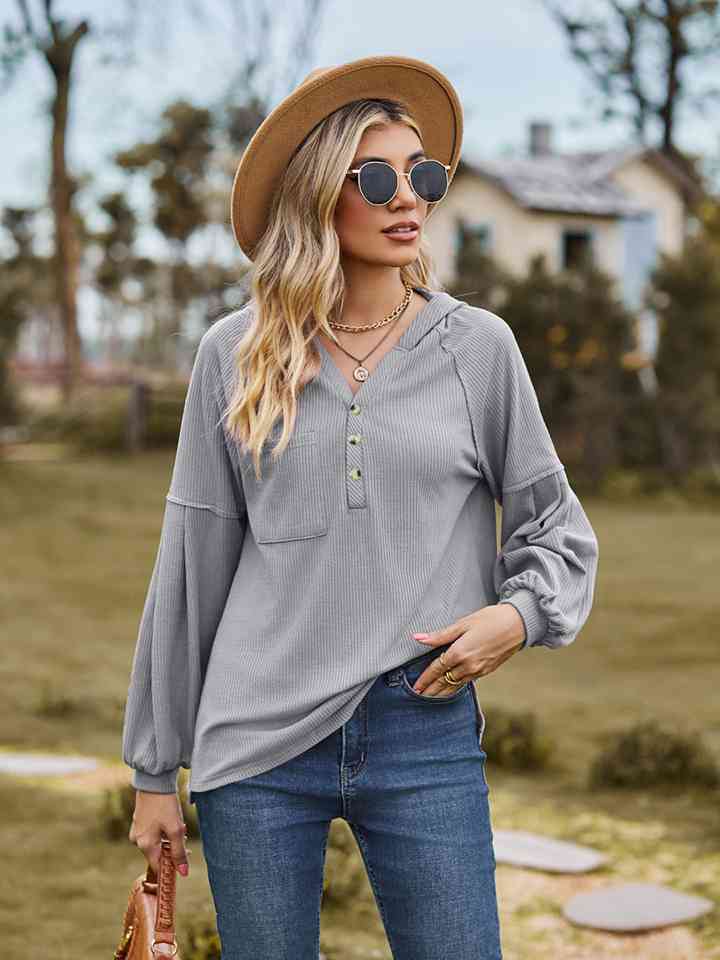 Dropped Shoulder Button-Down Hoodie (6 Colors) Shirts & Tops Krazy Heart Designs Boutique   