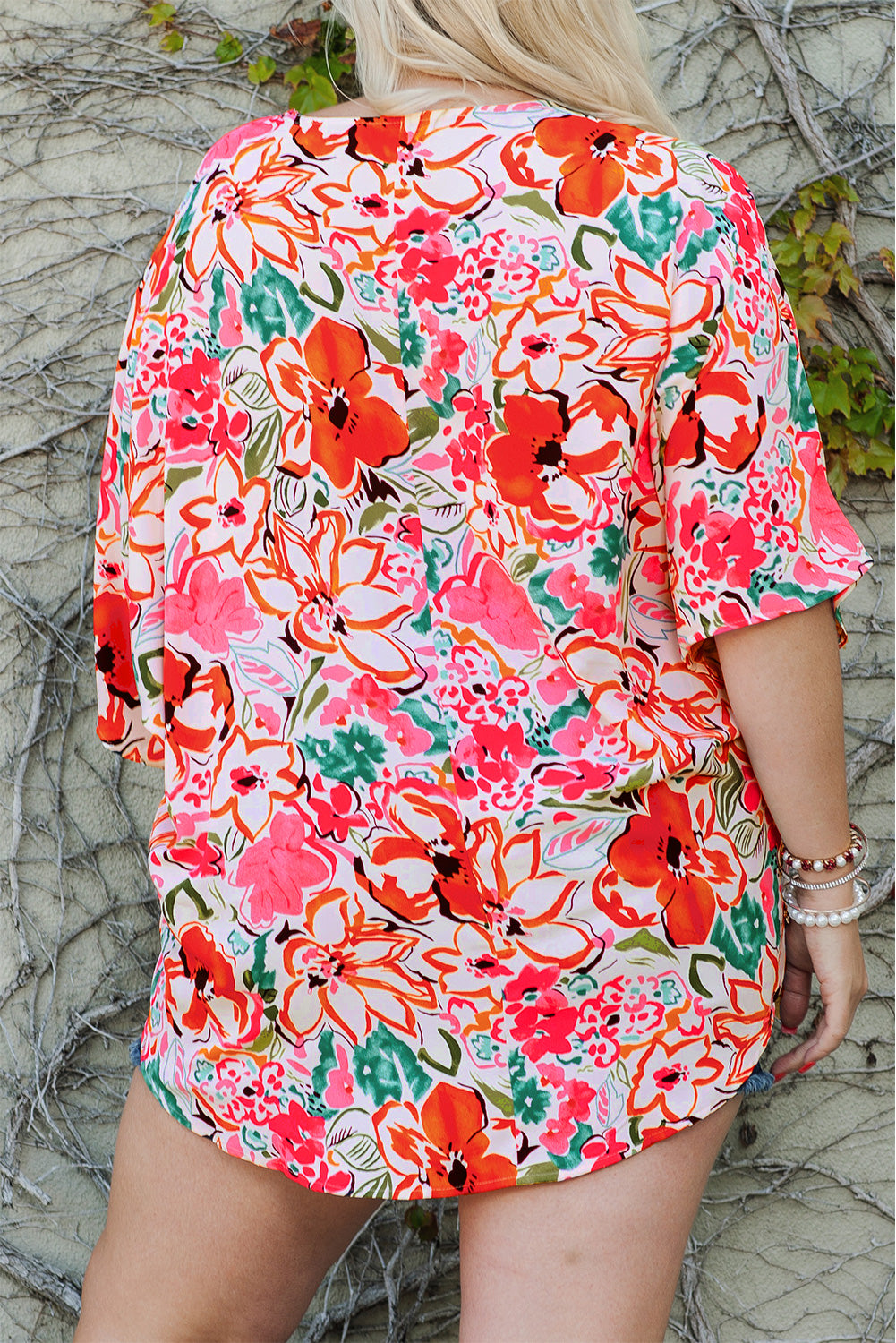 Plus Size Floral V-Neck Half Sleeve Shirt  Krazy Heart Designs Boutique   